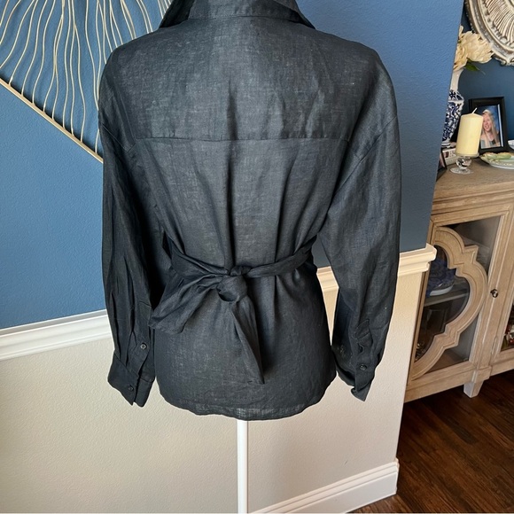 NWT Elegant 100% Linen Black Wrap Top - Picture 3 of 9